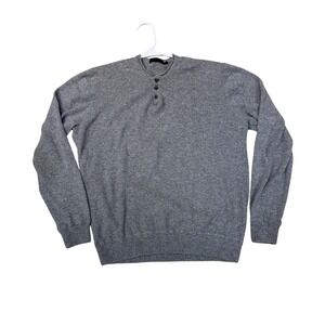 Classic Preppy Wool Cashmere Henley Sweater Mens XL Gray Knit Pullover Soft Fit